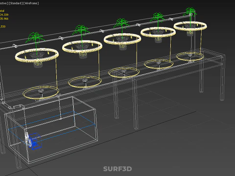 DUTCH BUCKET SYSTEM 5 POT RECIRCULATING HYDROPONICS SETUP PLANT 3D Model