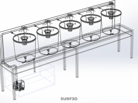 DUTCH BUCKET SYSTEM 5 POT RECIRCULATING HYDROPONICS SETUP PLANT 3D Model