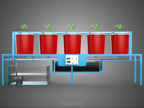 IOT AUTO RECIRCULATING DUTCH BUCKET HYDROPONIC AEROPONIC SYSTEM 3D Model
