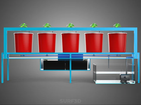 IOT AUTO RECIRCULATING DUTCH BUCKET HYDROPONIC AEROPONIC SYSTEM 3D Model