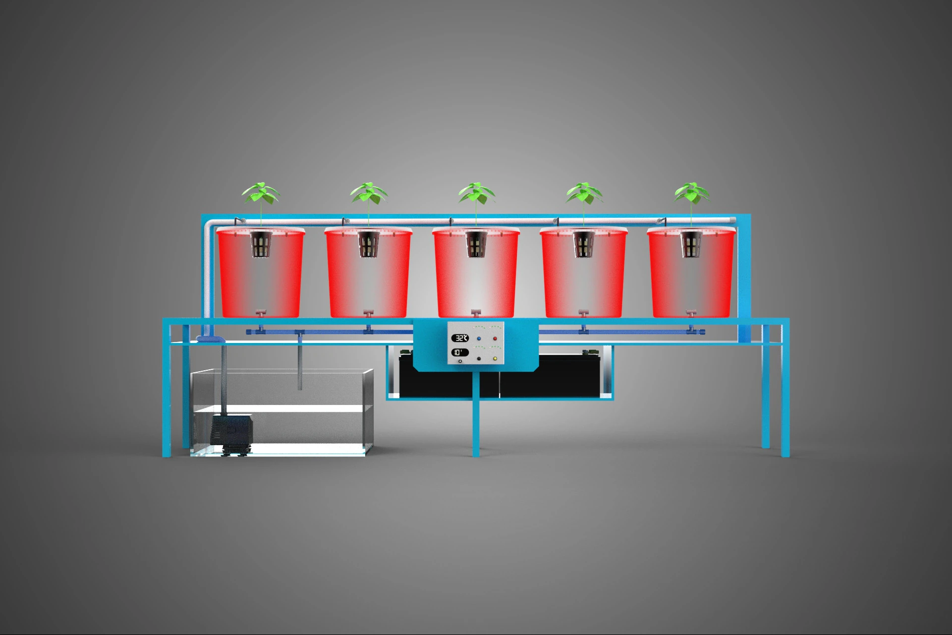 IOT CONTROLLED HYDROPONIC WATER NUTRIENT DELIVERY DUTCH BUCKET 3D Model .c4d .max .obj .3ds .fbx .stl .blend 