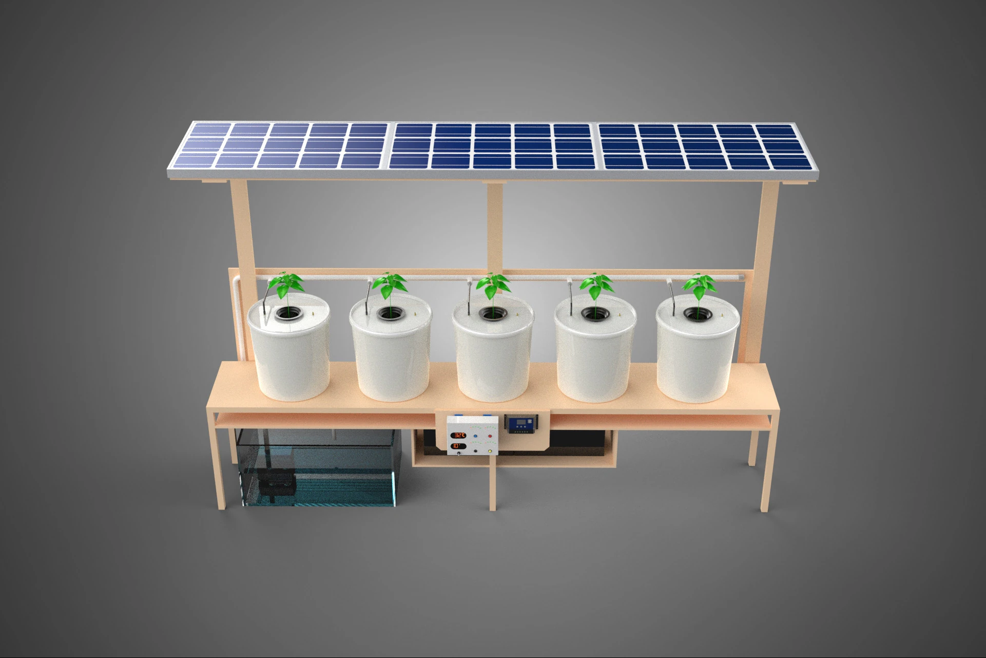COMPACT HYDROPONIC BATO DUTCH BUCKET SYSTEM POWERED SOLAR PANEL 3D Model .c4d .max .obj .3ds .fbx .stl .blend 