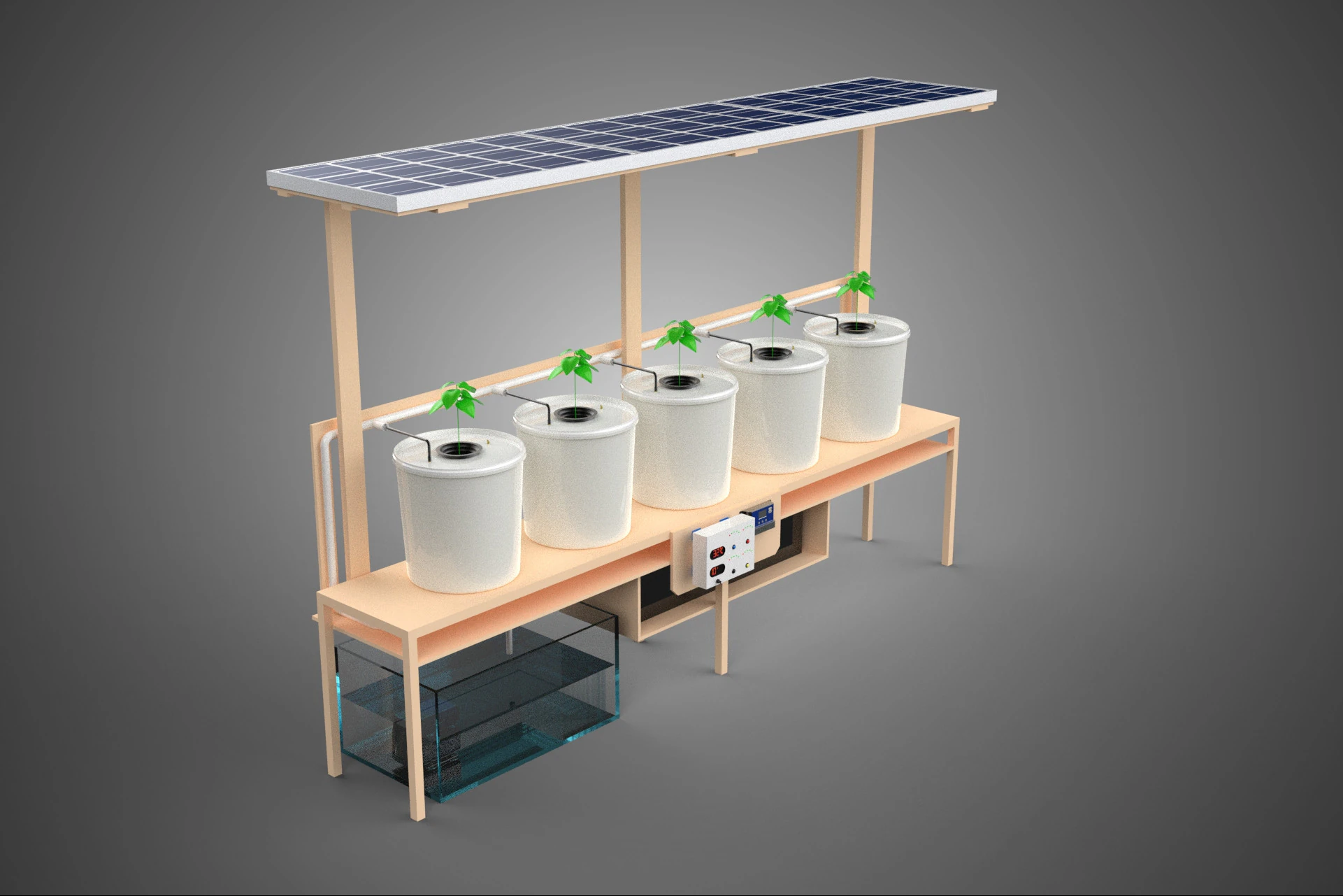 IOT SOLAR PANEL HYDROPONIC AEROPONIC PLANT DUTCH BUCKET SYSTEM 3D Model .c4d .max .obj .3ds .fbx .stl .blend 