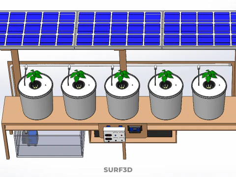 IOT SOLAR PANEL HYDROPONIC AEROPONIC PLANT DUTCH BUCKET SYSTEM 3D Model