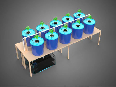 10ポットバトー方式ダッチバケットシステム ハイドロカルチャープラントステーション 3Dモデル