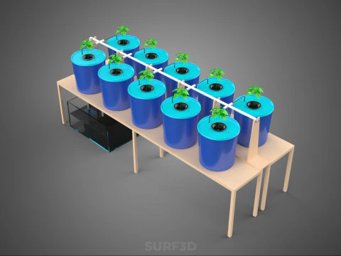 10ポットバトー方式ダッチバケットシステム ハイドロカルチャープラントステーション 3Dモデル