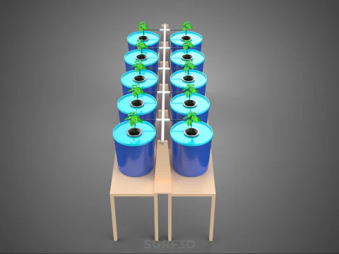 10ポットバトー方式ダッチバケットシステム ハイドロカルチャープラントステーション 3Dモデル