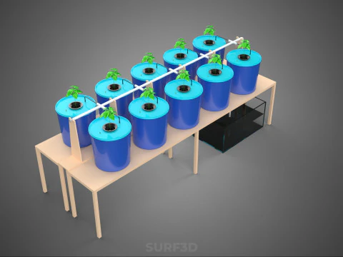 10ポットバトー方式ダッチバケットシステム ハイドロカルチャープラントステーション 3Dモデル