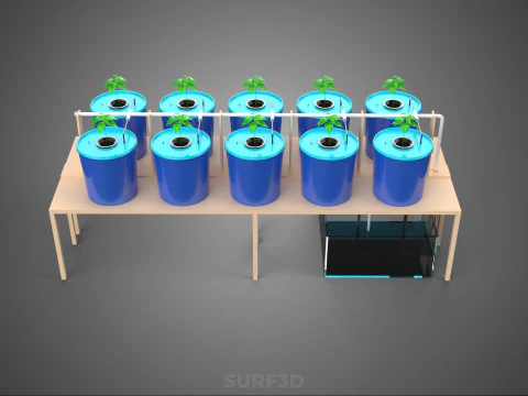 10ポットバトー方式ダッチバケットシステム ハイドロカルチャープラントステーション 3Dモデル