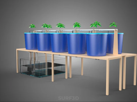 10ポットバトー方式ダッチバケットシステム ハイドロカルチャープラントステーション 3Dモデル