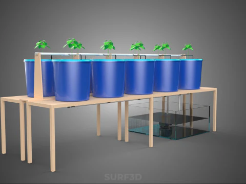 10ポットバトー方式ダッチバケットシステム ハイドロカルチャープラントステーション 3Dモデル