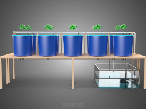 10ポットバトー方式ダッチバケットシステム ハイドロカルチャープラントステーション 3Dモデル