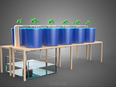 10ポットバトー方式ダッチバケットシステム ハイドロカルチャープラントステーション 3Dモデル