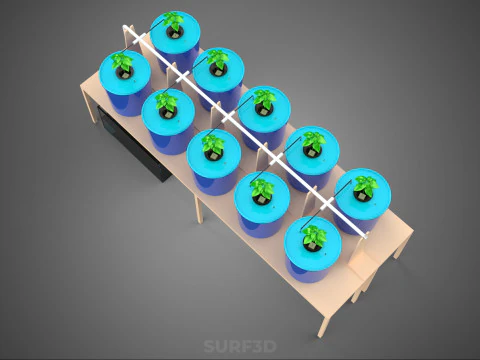 10ポットバトー方式ダッチバケットシステム ハイドロカルチャープラントステーション 3Dモデル