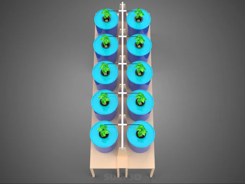 10ポットバトー方式ダッチバケットシステム ハイドロカルチャープラントステーション 3Dモデル