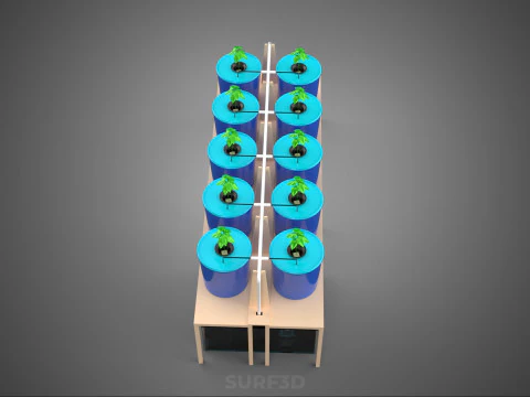 10ポットバトー方式ダッチバケットシステム ハイドロカルチャープラントステーション 3Dモデル