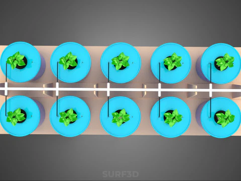 10ポットバトー方式ダッチバケットシステム ハイドロカルチャープラントステーション 3Dモデル