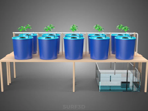 10ポットバトー方式ダッチバケットシステム ハイドロカルチャープラントステーション 3Dモデル