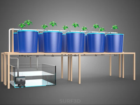 10ポットバトー方式ダッチバケットシステム ハイドロカルチャープラントステーション 3Dモデル