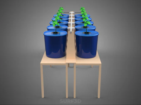 DIY GREENHOUSE BATO DUTCH BUCKET HYDROPONIC SYSTEM PLANT ARRAY 3D Model