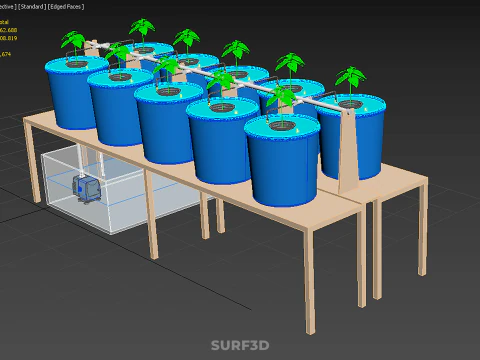 DIY GREENHOUSE BATO DUTCH BUCKET HYDROPONIC SYSTEM PLANT ARRAY 3D Model