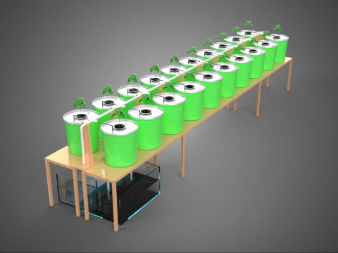 SISTEMA A BENNE OLANDESI A 2 FILE BATO IDROPONICO A RICIRCOLO 16 IMPIANTI Modello 3D