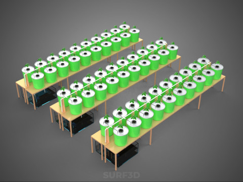 LAYOUT PARALLEL ARRAY ROW SISTEM HIDROPONIK BUCKET BELANDA INDOOR Model 3D