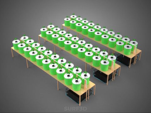 LAYOUT PARALLEL ARRAY ROW SISTEM HIDROPONIK BUCKET BELANDA INDOOR Model 3D