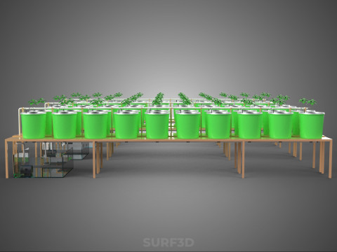 LAYOUT PARALLEL ARRAY ROW SISTEM HIDROPONIK BUCKET BELANDA INDOOR Model 3D