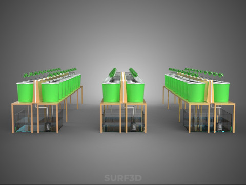 LAYOUT PARALLEL ARRAY ROW SISTEM HIDROPONIK BUCKET BELANDA INDOOR Model 3D