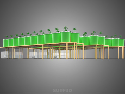 LAYOUT PARALLEL ARRAY ROW SISTEM HIDROPONIK BUCKET BELANDA INDOOR Model 3D