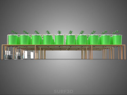 LAYOUT PARALLEL ARRAY ROW SISTEM HIDROPONIK BUCKET BELANDA INDOOR Model 3D