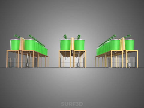 LAYOUT PARALLEL ARRAY ROW SISTEM HIDROPONIK BUCKET BELANDA INDOOR Model 3D