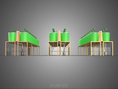 LAYOUT PARALLEL ARRAY ROW INDOOR DUTCH BUCKET HYDROPONIC SYSTEM 3D Model