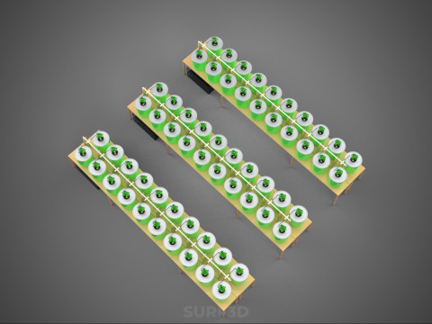 LAYOUT PARALLEL ARRAY ROW SISTEM HIDROPONIK BUCKET BELANDA INDOOR Model 3D