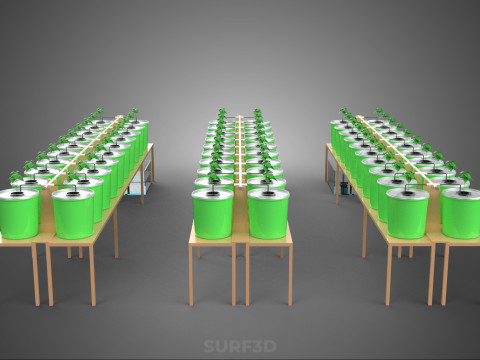 LAYOUT PARALLEL ARRAY ROW SISTEM HIDROPONIK BUCKET BELANDA INDOOR Model 3D