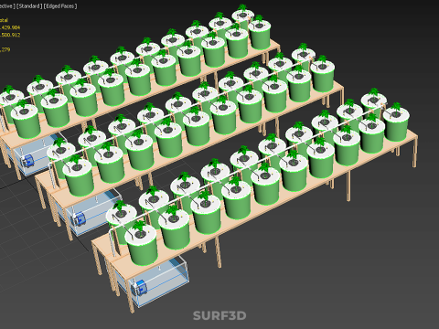 LAYOUT PARALLEL ARRAY ROW SISTEM HIDROPONIK BUCKET BELANDA INDOOR Model 3D