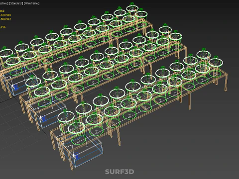 LAYOUT PARALLEL ARRAY ROW INDOOR DUTCH BUCKET HYDROPONIC SYSTEM 3D Model