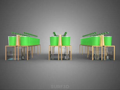 BATO DUTCH BUCKET HYDROPONIC SYSTEM POT FARM ARRANGEMENT STATION 3D Model