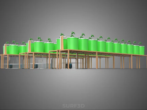 BATO DUTCH BUCKET HYDROPONIC SYSTEM POT FARM ARRANGEMENT STATION 3D Model