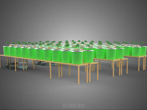 BATO DUTCH BUCKET HYDROPONIC SYSTEM POT FARM ARRANGEMENT STATION 3D Model