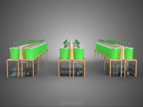 BATO DUTCH BUCKET HYDROPONIC SYSTEM POT FARM ARRANGEMENT STATION 3D Model