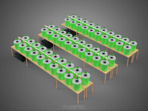 BATO DUTCH BUCKET HYDROPONIC SYSTEM POT FARM ARRANGEMENT STATION 3D Model