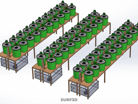 BATO DUTCH BUCKET HYDROPONIC SYSTEM POT FARM ARRANGEMENT STATION 3D Model