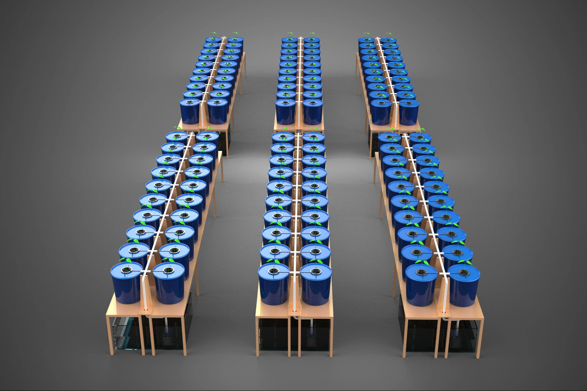 LARGE SCALE DUTCH BUCKET HYDROPONIC SYSTEM INDUSTRIAL FARM PLANT 3D Model .c4d .max .obj .3ds .fbx .stl .blend 