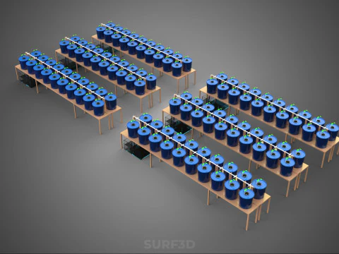 LARGE SCALE DUTCH BUCKET HYDROPONIC SYSTEM INDUSTRIAL FARM PLANT 3D Model