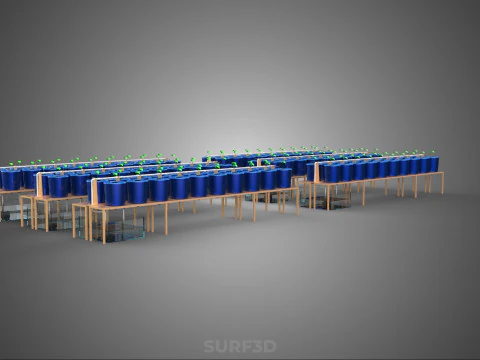 LARGE SCALE DUTCH BUCKET HYDROPONIC SYSTEM INDUSTRIAL FARM PLANT 3D Model