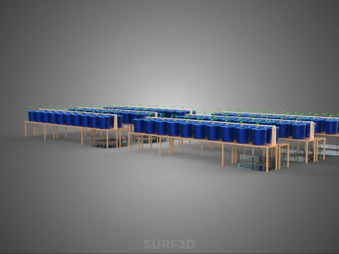 LARGE SCALE DUTCH BUCKET HYDROPONIC SYSTEM INDUSTRIAL FARM PLANT 3D Model