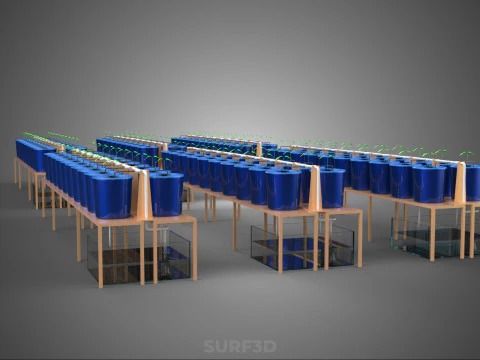 LARGE SCALE DUTCH BUCKET HYDROPONIC SYSTEM INDUSTRIAL FARM PLANT 3D Model