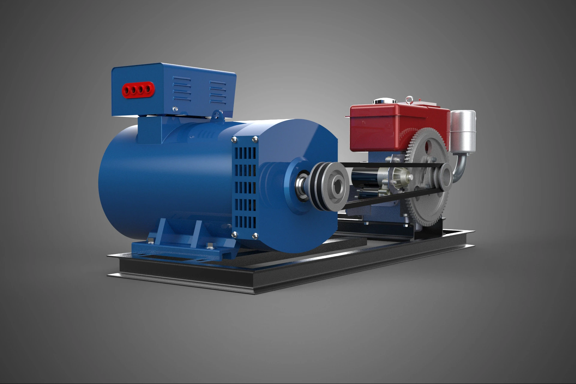 DIESEL ENGINE POWER GENERATOR SET GENSET ALTERNATOR DYNAMO MOTOR 3D Model .c4d .max .obj .3ds .fbx .stl .blend 